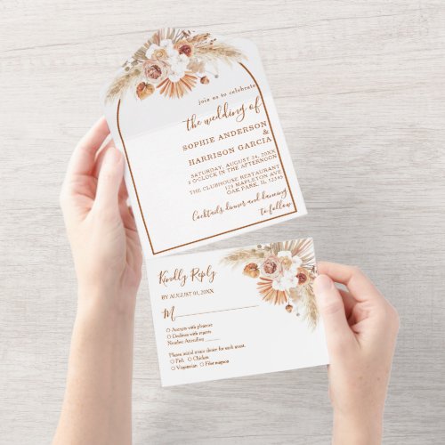 Desert Arch Boho Pampas Grass Terracotta Wedding A All In One Invitation