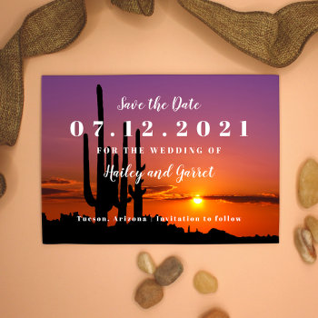 Desert At Sunset Landscape Save The Date Card by marlenedesigner at Zazzle