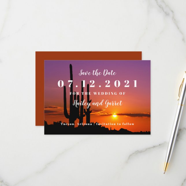 Desert at Sunset Landscape Save the Date Card (Front/Back In Situ)