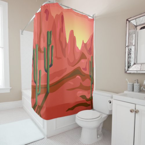 Desert at Sunset with Saguaros Shower Curtain