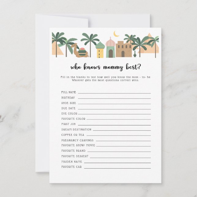Desert Baby Shower Who Knows Mommy Best Game Card (Front)