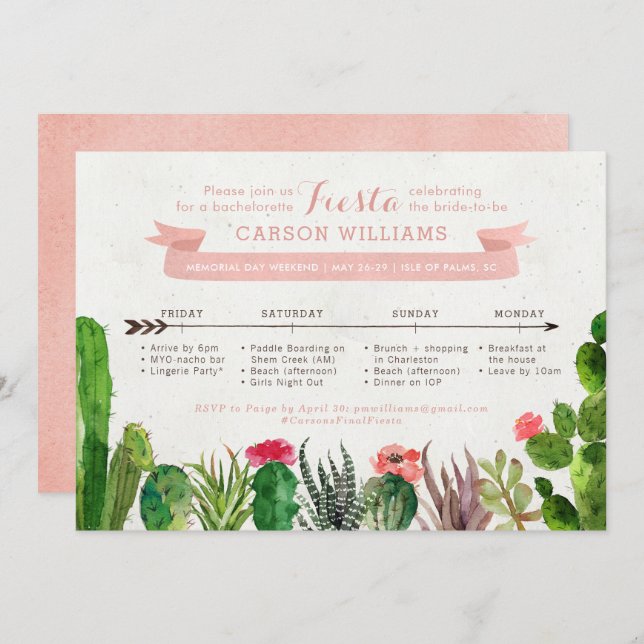 Desert Bachelorette Weekend Schedule Invitation (Front/Back)