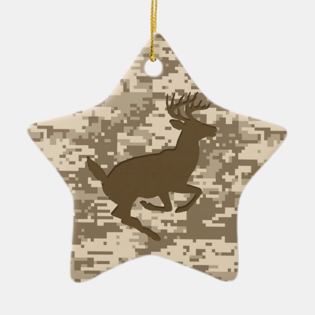 Desert Beige Digital Camouflage Deer Camo Pattern Ceramic Ornament (Front)