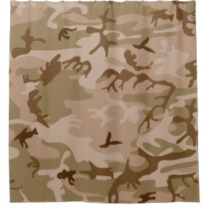Desert Beige Tan Brown Olive Green Camo Camouflage Shower Curtain