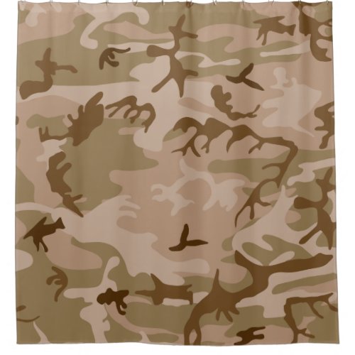 Desert Beige Tan Brown Olive Green Camo Camouflage Shower Curtain