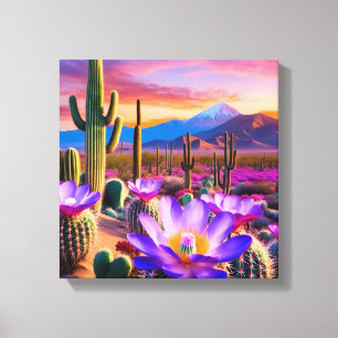 Desert Bloom: Cactus Flowers at Sunrise Canvas Print