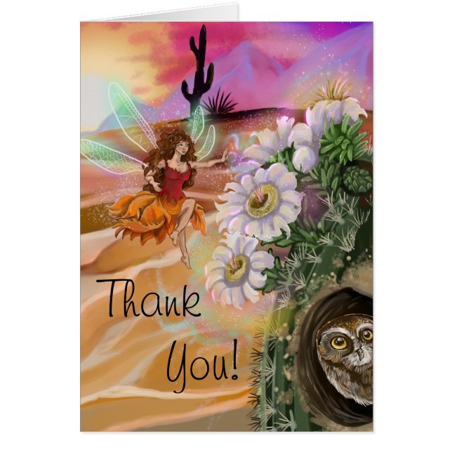 Desert Bloom Fairy Thank You Cards (Front)