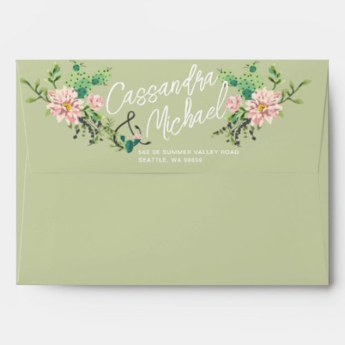 Desert Bloom  Green Wedding Invitation Envelope