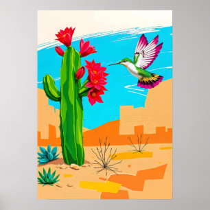 Desert Bloom & Hummingbird – Southwest Pop Art Poster