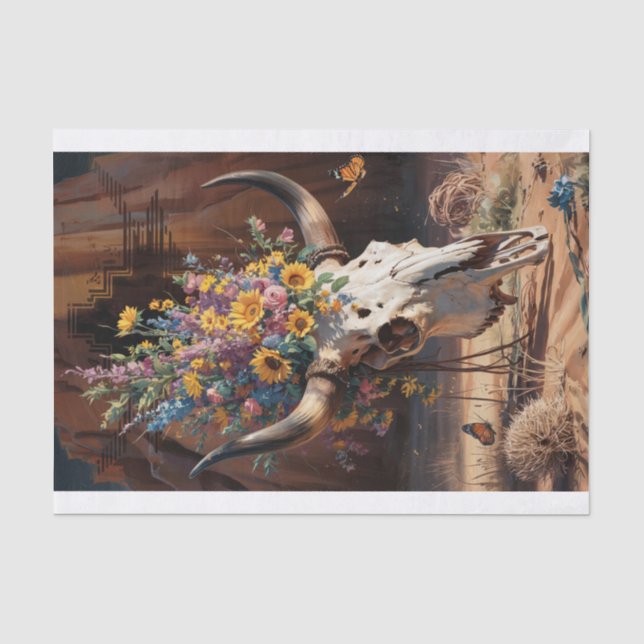 Desert Bloom Memorial, Longhorn Skull & Wildflower Tissue Paper (Front)