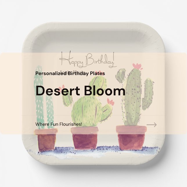 "Desert Bloom" Personalized Birthday Plates ("Desert Bloom" Personalized Birthday Plates – Where Fun Flourishes! - Birthday Depot)