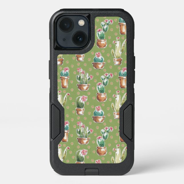 Desert Bloom Step | Green Pattern Otterbox iPhone Case (Back)