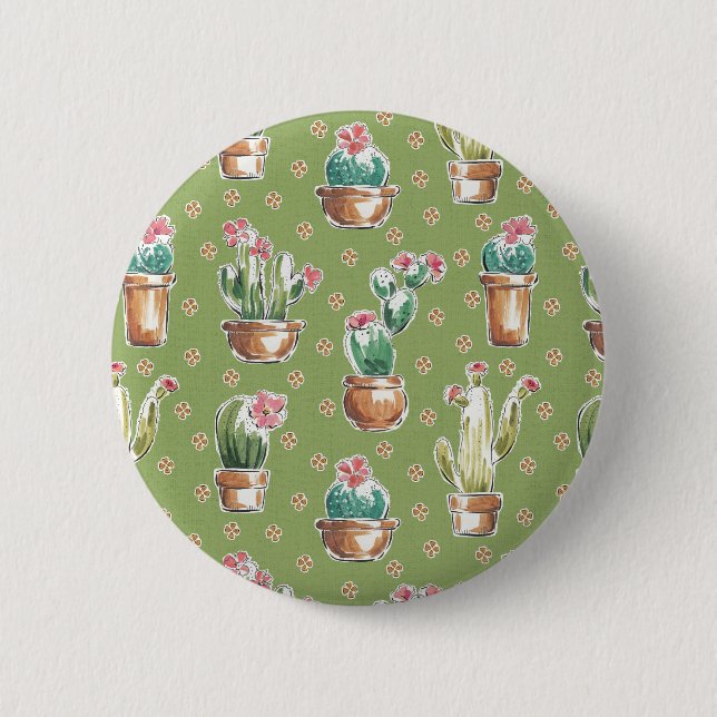 Desert Bloom Step | Green Pattern Pinback Button (Front)