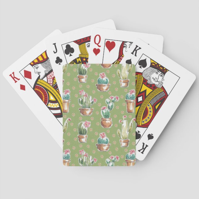 Desert Bloom Step | Green Pattern Poker Cards (Back)