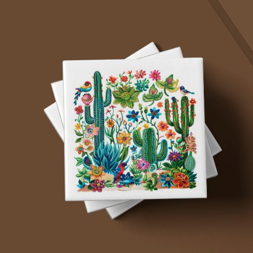 Desert Blooms Cacti Crescendo Ceramic Tile