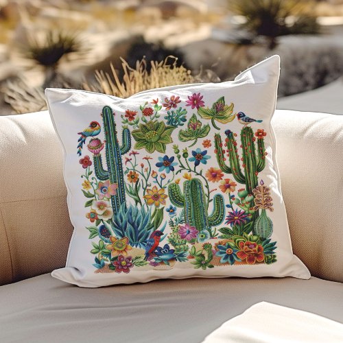 Desert Blooms Cacti Crescendo Throw Pillow