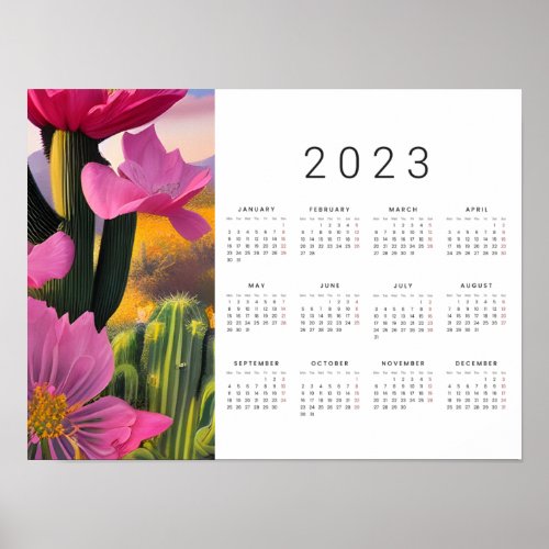 Desert Blooms Closeup Digital Art 2023 Calendar  Poster