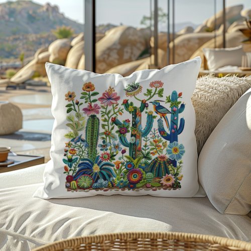 Desert Blooms Embroidered Eden Throw Pillow