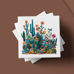 Desert Blooms Lush Mirage Ceramic Tile<br><div class="desc">Welcome to the artistry of 'Desert Blooms Lush Mirage, ' one of six captivating ceramic tile designs from our cherished collection. Each tile is an artisanal portrayal of the desert's vibrant ecosystem, with a lush ensemble of cacti, blossoms, and fauna rendered in a kaleidoscope of rich, tactile colors. The 'Lush...</div>
