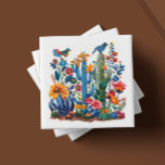 Desert Blooms Saguaro Serenade Ceramic Tile<br><div class="desc">Welcome to the artistry of 'Desert Blooms Saguaro Serenade, ' one of six captivating ceramic tile designs from our cherished collection. Each tile is an artisanal portrayal of the desert's vibrant ecosystem, with a lush ensemble of cacti, blossoms, and fauna rendered in a kaleidoscope of rich, tactile colors. The 'Saguaro...</div>