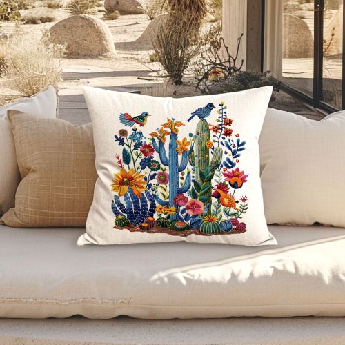 Desert Blooms Saguaro Serenade Throw Pillow