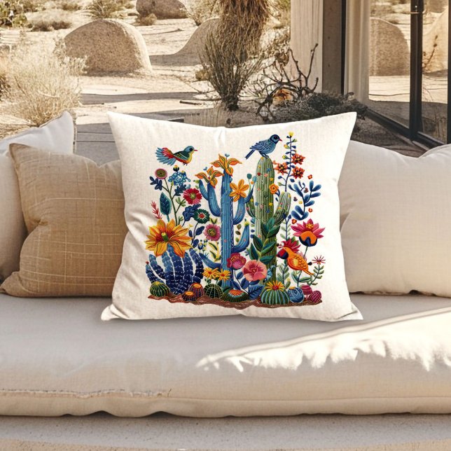 Desert Blooms Saguaro Serenade Throw Pillow (Creator Uploaded)