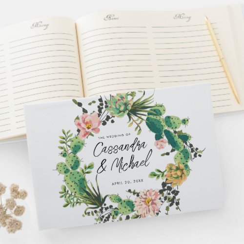 Desert Blooms Wreath Wedding  Guest Book