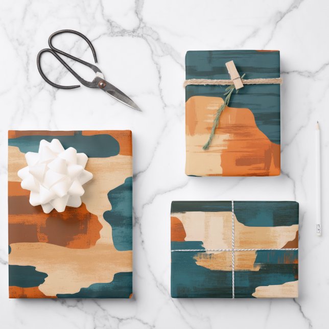 Desert Blue and Brown Abstract Western Wrapping Paper Sheets (Front)