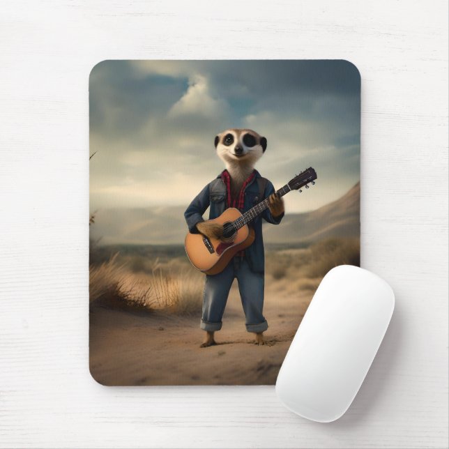 Desert Blues: A Meerkat’s Denim Guitar Jam, Mouse Pad (With Mouse)