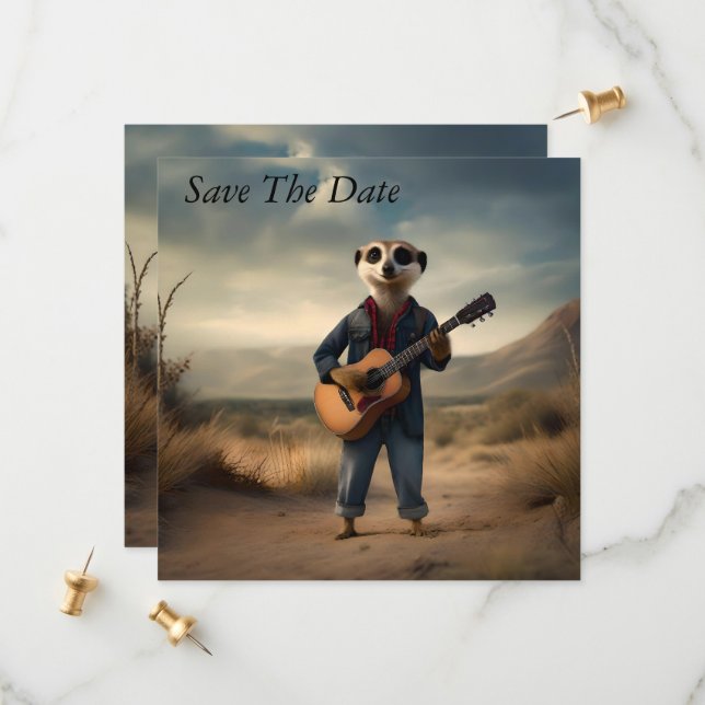 Desert Blues: A Meerkat’s Denim Guitar Jam, Save The Date (Front/Back In Situ)