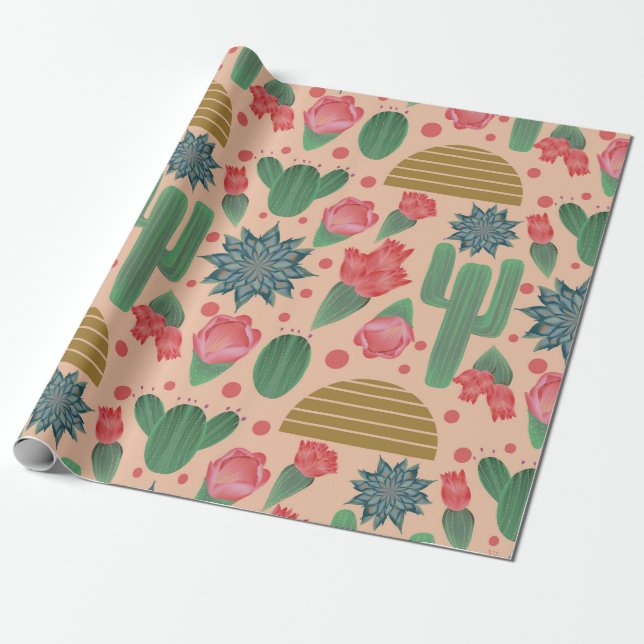 Desert Blush Pink Floral Baby Shower Decorations  Wrapping Paper (Unrolled)