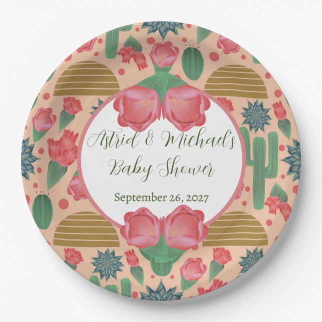 Desert Blush Pink Girl Baby Shower  Paper Plates (Front)
