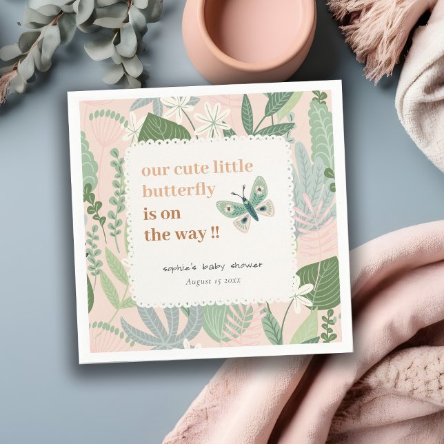 Desert Blush Retro Butterfly Garden Baby Shower Napkins (Creator Uploaded)