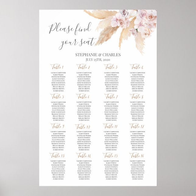 Desert boho chic Wedding Seating Chart (Front)