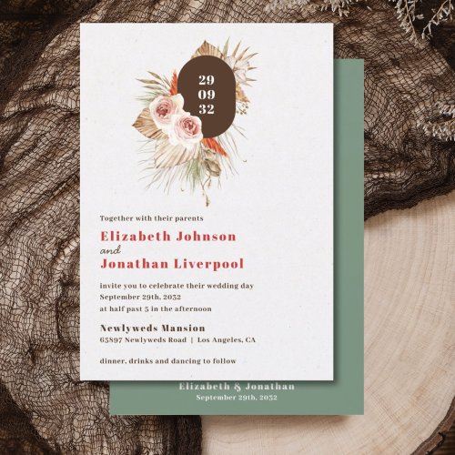 Desert boho floral earth tones modern wedding invitation