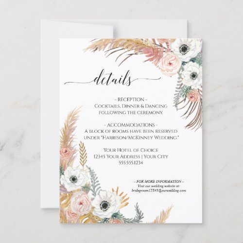 Desert Boho Floral Pampas Grass Foliage Wedding Invitation