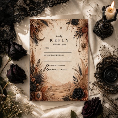 Desert Boho Goth Wedding RSVP Card