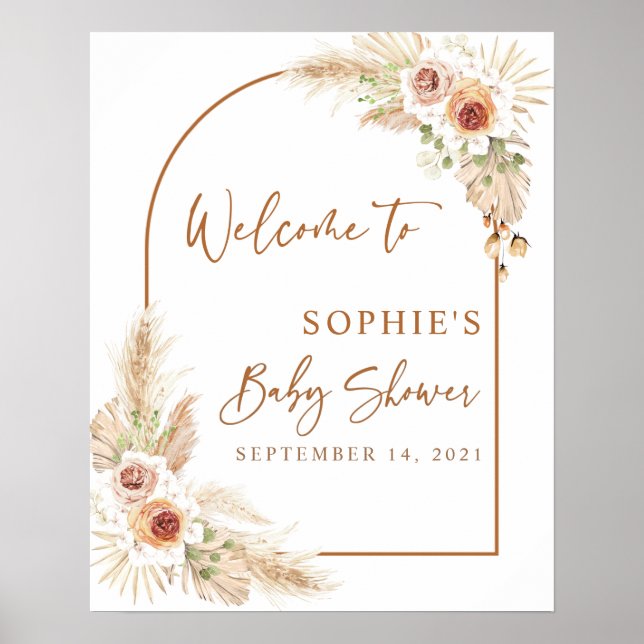 Desert Boho Pampas Grass Baby Shower Welcome Sign (Front)