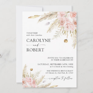 Desert Boho Pampas Grass Terracotta Wedding Invitation