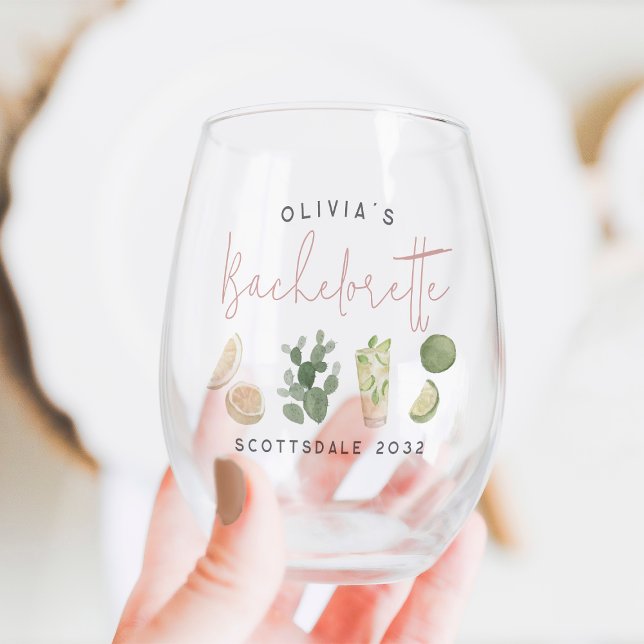 Desert Boho Personalized Bachelorette Party Stemless Wine Glass (Creator Uploaded)