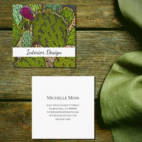 Desert Botanical Cactus Abstract Interior Designer Square Business Card