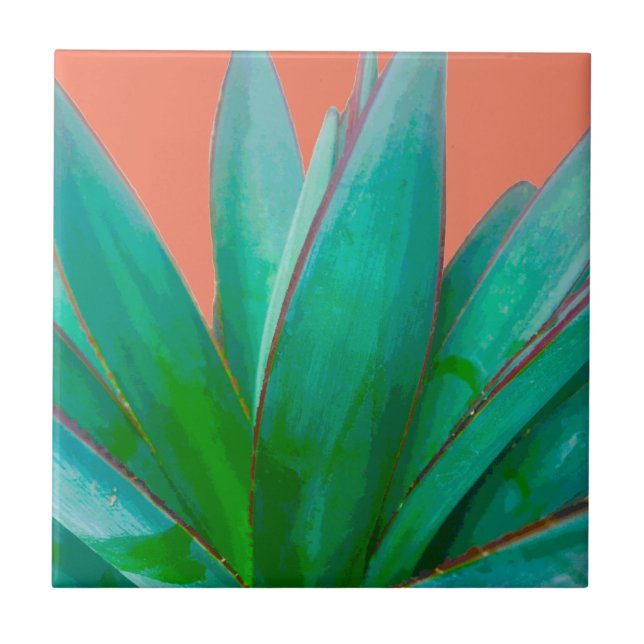 Desert Botanical Green Agave Southwestern Ceramic Tile (Front)