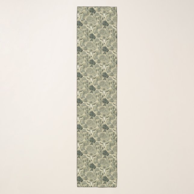 Desert Botanical Skull Pattern Rustic Southwesten Scarf (Front)