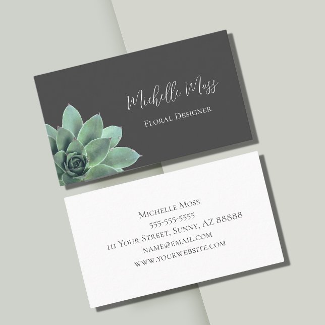 Desert Botanical Succulent Elegant Gray Business Card (Creator Uploaded)