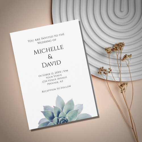 Desert Botanical Succulent Elegant Wedding Invitation