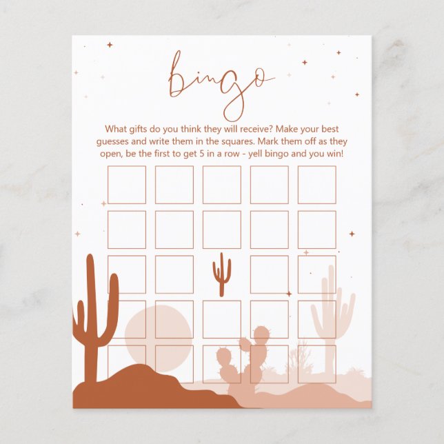 Desert Bridal Bingo Card (Front)