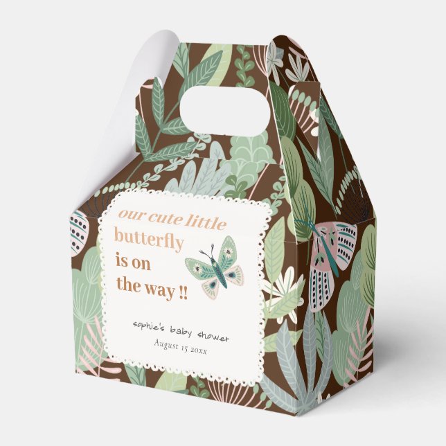Desert Brown Retro Butterfly Garden Baby Shower Favor Boxes (Front Side)