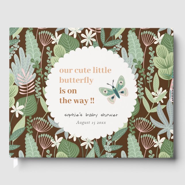 Desert Brown Retro Butterfly Garden Baby Shower Guest Book (Front)