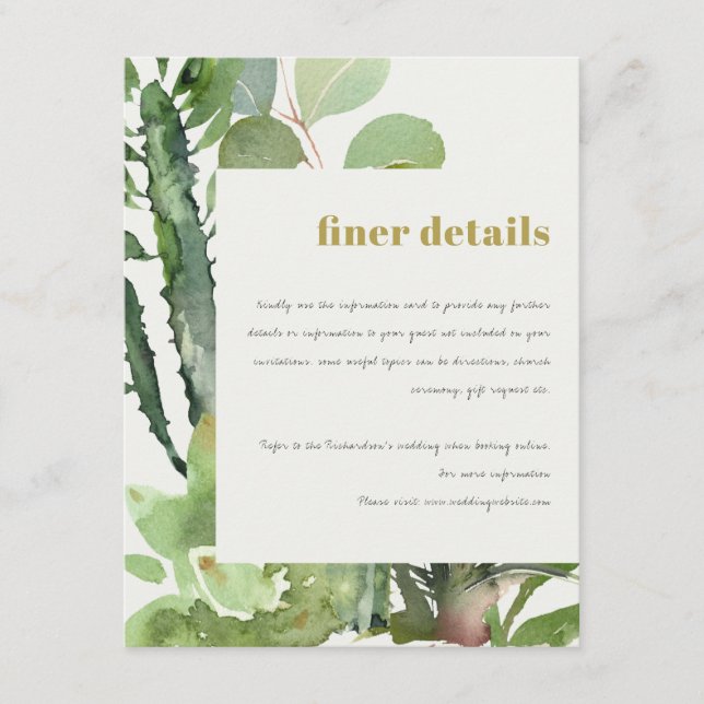 DESERT CACTI FOLIAGE WATERCOLOR WEDDING DETAILS ENCLOSURE CARD (Front)