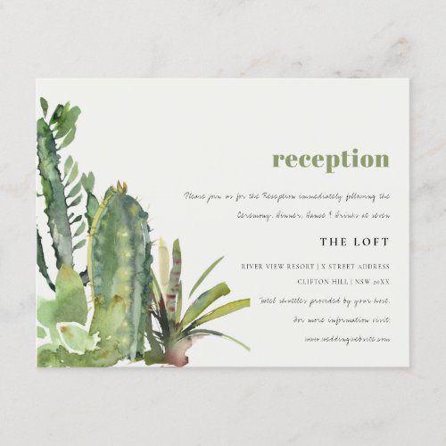 DESERT CACTI FOLIAGE WATERCOLOR WEDDING RECEPTION ENCLOSURE CARD